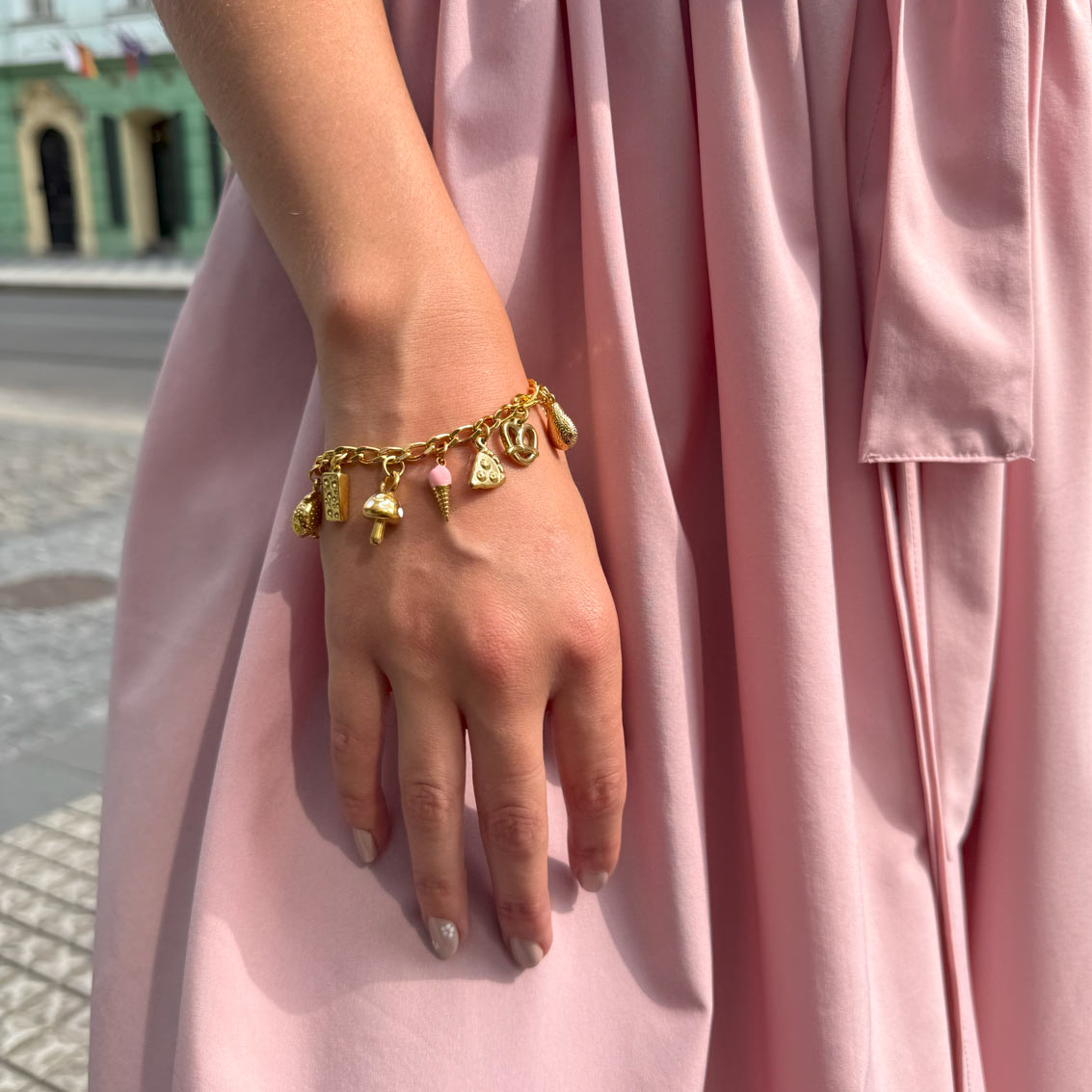 Tourist souvenir bracelet with food charms from Charm Bar Prague