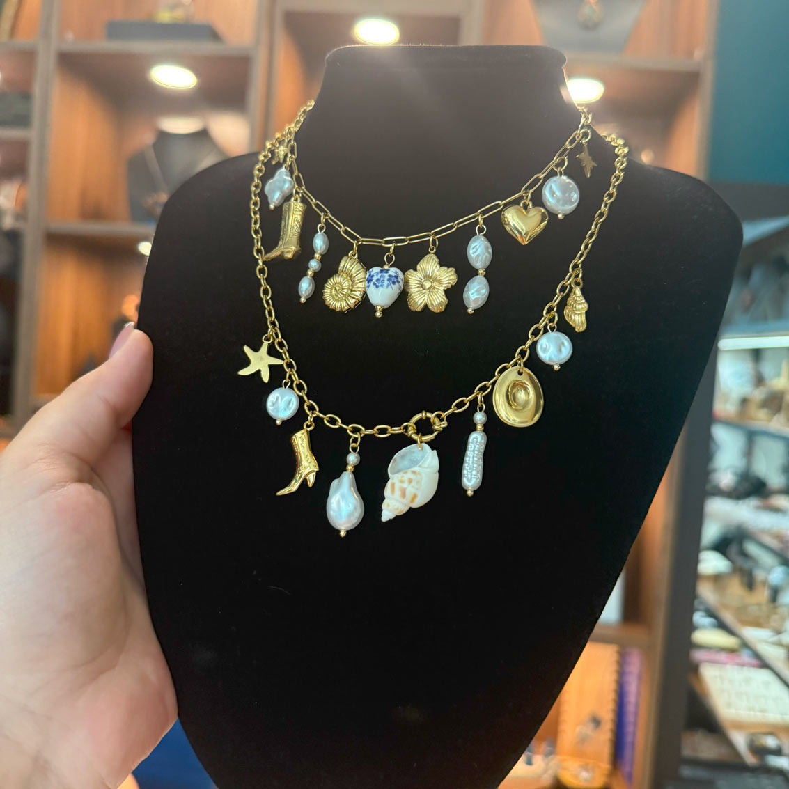 Sea charm necklace with shells created at Charm Bar Prague